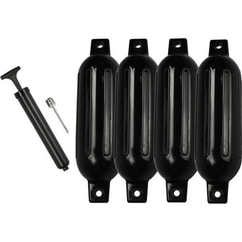 Marine Inflatable Fender Vinyl Twin Eye Ribbed Boat Fender Bumper Marine Dock Shield Protection Black 5.5" X 20"
