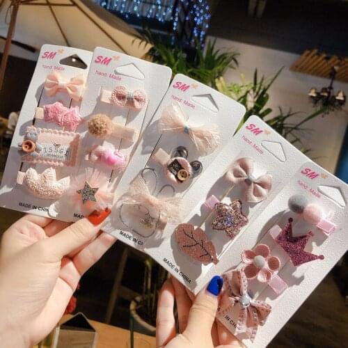 MueRaa 4 pcs/set Lovely Children Girls Korean Bow Crown Hair Clips Hair Accessories Set Sweet Cute Girls Kids Hairgrips Headwear