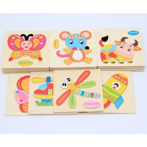 N102 Wooden children cartoon animal traffic three-dimensional puzzle childrens puzzle toys 1-2-3 years old, a variety of option