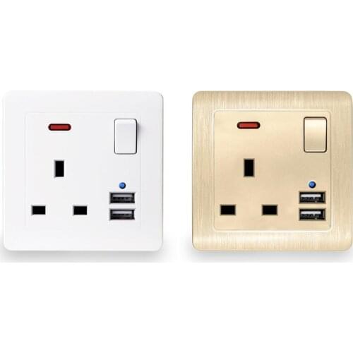 Wall USB charging socket Outlet Plug Switch 13A Dual USB Wall Socket Charger AC/DC Power Adapter Plug Outlet Panel W/ Switch