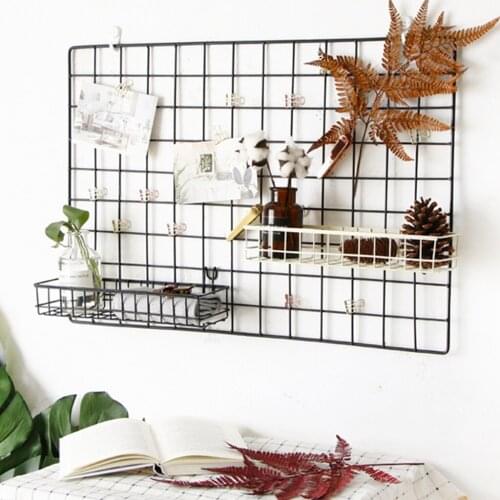 Wall Mounted Openwork Black Metal Mesh Storage Baskets Display Racks, 2 Sizes