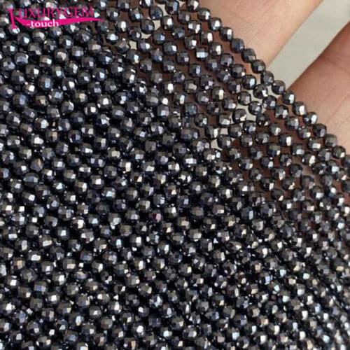 High Quality Natural Terahertz Stone 2/3/4mm Faceted Round Shape Loose Spacer Small Beads DIY Gem Jewelry Accessory 38cm b173