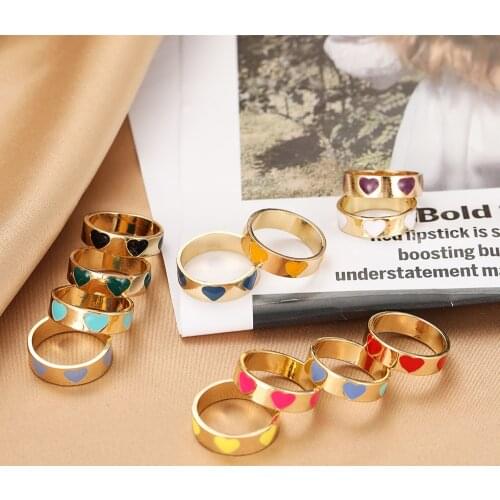Wholesale Jewelry New Colorful Ring for Women Glossy Dripping Love Heart Rings Peach Heart Ring Exquisite Wild Trend Jewelry