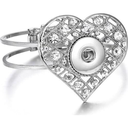 Snap Jewelry New Arrival Loveheart Snap Bracelet gem Alloy cuff bracelet Fit 18mm Snap Jewelry Buttons for Valentines day gift