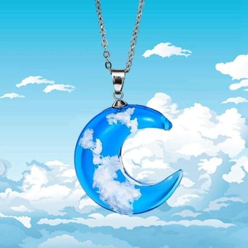 Chic Transparent Resin Rould Ball Necklace Moon Pendant Women Blue Sky White Cloud Chain Necklace Luminous Jewelry Gifts Girl