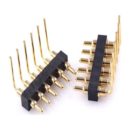 2 pcs Spring-Loaded Pogo Pin 6 Position 2.54 Grid Pitch Male Pin Right Angle 10.5mm Height Throug Holes PCB Single Row 3A 12V DC