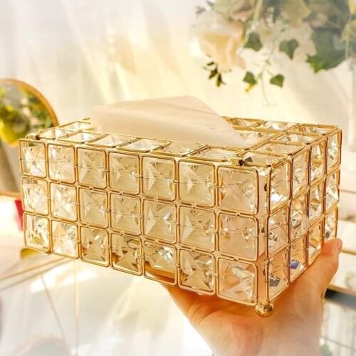 Crystal Facial Tissue Box Holder Clear Acrylic Storage Organizer for Kitchen Restaurant Hotel Rhinestone Organizers Storage Box