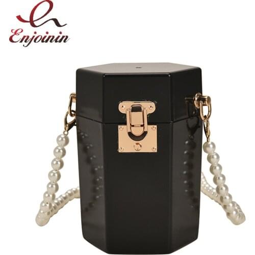 Transparent Acrylic Box Mini Party Shoulder Bag for Women Fashion Purses and Handbags with Pearl Chain Luxury Design Bag Wedding