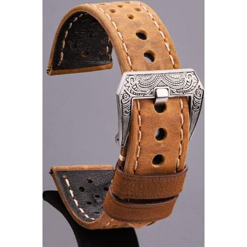 Vintage Cowhide Watch Strap Bracelet 20mm 22mm Women Men Breathable Genuine Leather Watchbands Brown Coffee Black Belt