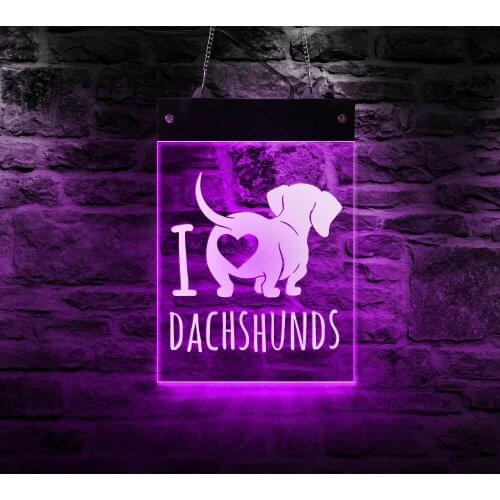 I Love Dachshund LED Lighted Sign Sausage Dog Wiener-Dog Colorful Changes Hanging Acrylic Board Novelty Lamp Home Decor