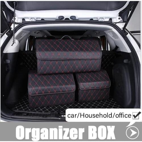 Collapsible Organizer With Lid Portable Car Storage Box PU Leather Car Trunk Organizer Auto Trash Tool Bag Folding Cargo Storage