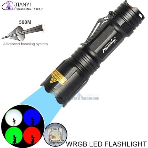 WRGB 10W Led(Red Green Blue White 4 Color in 1Lamp torch) Flashlight Zoomable LED 18650 Best Camping Fishing Hunting Lamp