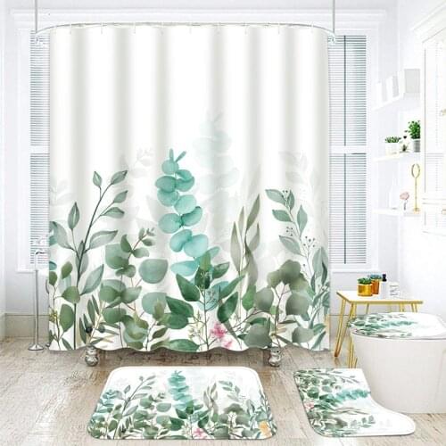 Tropical Green Plants Shower Curtains Landscape Waterproof Bath Curtain Set with Hooks Hanging Curtain for Bathroom Shower Decor