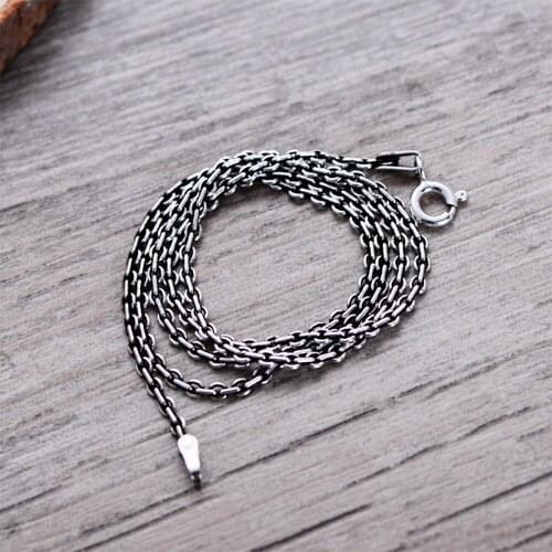 MetJakt Vintage Thai Silver 925 Sterling Silver 1.0mm Link Chain Necklace Fit Pendant Charm for Unisex Jewelry 40cm 45cm 50cm