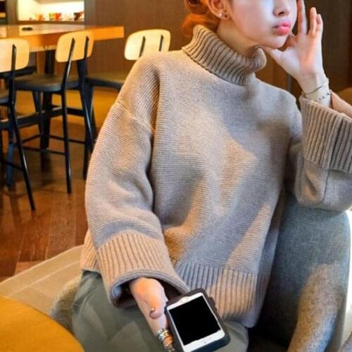 Turtleneck Pullover Sweater Knitted Womens Cropped Sweater Womens Loose Oversized Sweaters