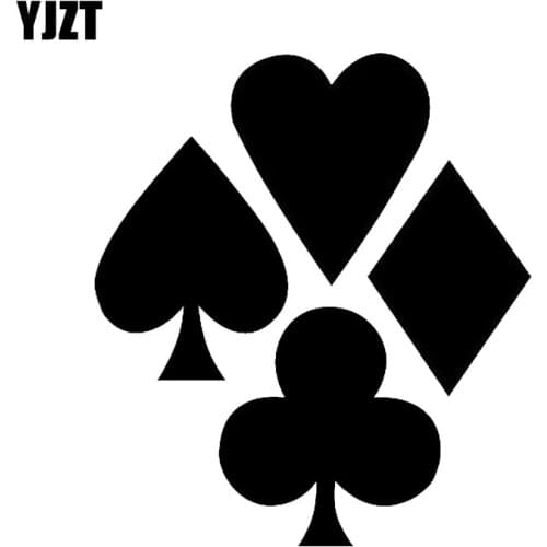 YJZT 12.2*13.7CM Lovely Poker Car Sticker Vinyl Hearts Red Black Playing Cards Motorcycle Graphic Decoration C12-0032