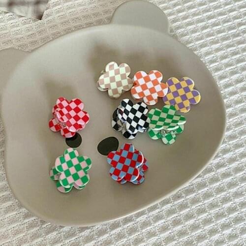 Hot Ins Plaid Hair Clip Clip Acrylic Acetate Black And White Colorful Mosaic Plaid Hair Clip Clip Ladies Accessories