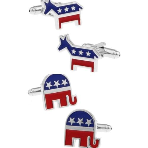 10pairs/lot American Republican Party Elephant Democratic Party Donkey Cufflinks Copper Enamel Cuff Link Mens Jewelry Accessory