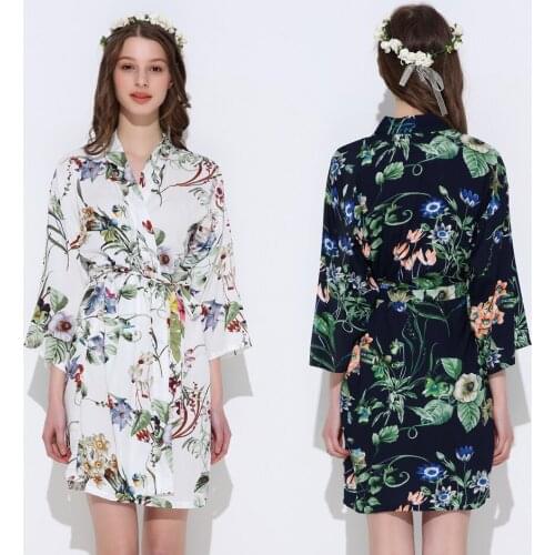 Owiter 2020 Rayon Cotton Floral Robe Bridal Robe Bride Robe Bridesmaid Robes Wedding Kimono Robe Womens Robes Sleepwear
