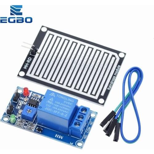 1PCS EGBO Rain water sensor module + DC 5V 12V Relay Control Module Rain Sensor Water Raindrops Detection Module for Arduino