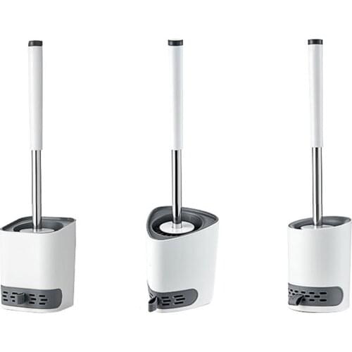 1pc Premium Silicone Toilet Brush with Quick-Dry Holder Long Handle Punch-Free Bathroom Accessories Parts