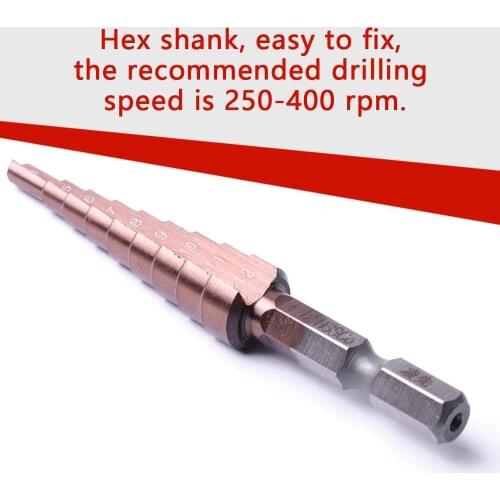 2Pcs 1/4" Hex Shank HSS-Co Straight Flute Step Drill Bit 4-12Mm 9 Steps Stepped Drill Bit For Stainless steel Hole Drilling