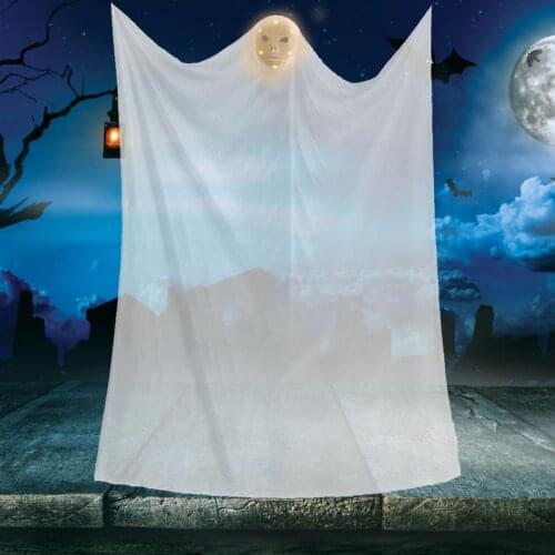 3.8M Cloak Halloween Hanging White Flying Ghost LED Luminous Mask Scary Voice for Holiday Party Layout Prop Decor