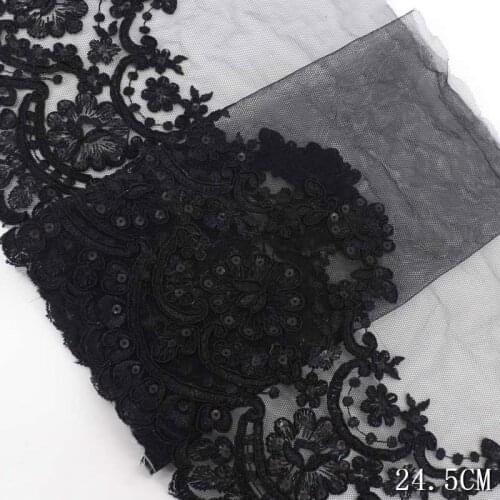 40Yards Embroidered Black Lace Fabric Luxury Sequins Edge Sewing DIY Trim Mesh Tulle Applique Ribbon Collar Doll Dress Decor
