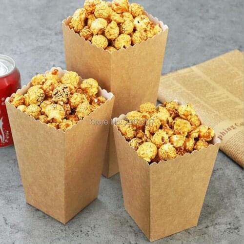 500pcs Disposable Kraft Paper Popcorn Cup Snack Paper Box Fries Box Solid Fast Food Thick Container Cinema Package Cup