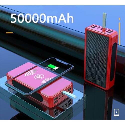 50000mAh Solar Power Bank 10W Fast Qi Wireless Charger Powerbank for iPhone 12 11 XR Samsung S20 Xiaomi Poverbank With LED Light