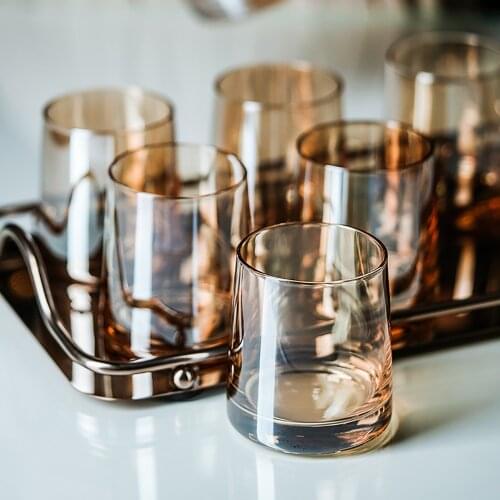 6 Pcs Water Bottle Lead-free Coffee Glass Mugs Creative Rainbow Amber Gray Pink Color Juice Cocktail Beverage Wine Glasses