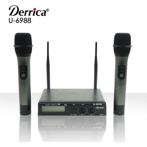 Free shipping! Derrica U-6988 Professional UHF Wireless Microphone Karaoke System with Dual U-988 Handheld Transmitter Microfone