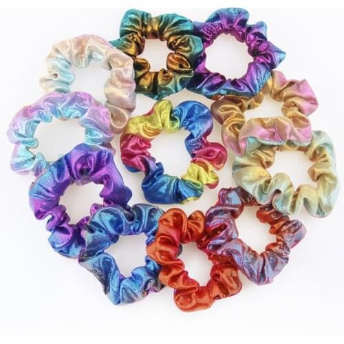 Glitter Bronzing Rainbow Scrunchie Elastic Hair Bands Hair Ties Hair Rope Colorful Hair Accessories For Girls Women
