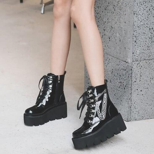 Ankle Boots for women shoes female autumn motorcycle boots black booties Demonia women boots lace up platform boots High Heel