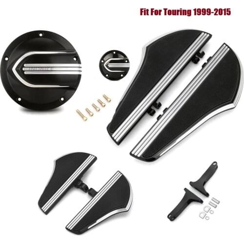 Black CNC Defiance Passenger Rider Footboard Kit Derby & timer cover Fit For harley touring Softail Dyna