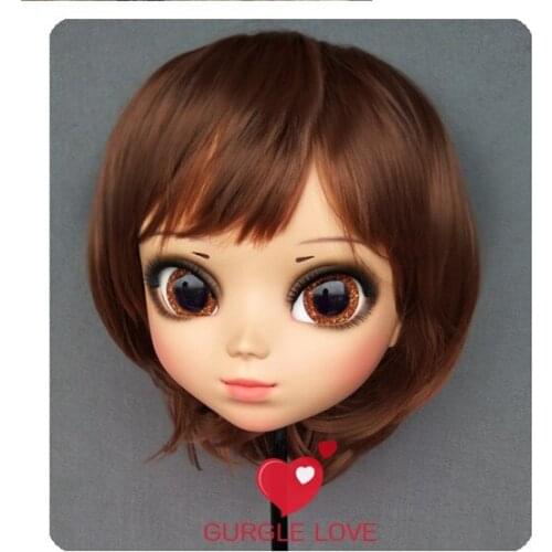DM162) Lovely Sweet Girl Resin Half Head Kigurumi Mask With BJD Eyes Cosplay Japanese Anime Role Lolita Mask Crossdress Doll