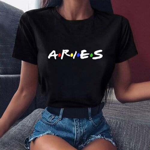 Unisex Casual Black Tshirt Twelve Constellations Zodiac Sign Aries Tshirt Women Summer Fashion Short Sleeve O-neck T-shirt