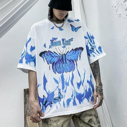 Oversized Tshirts Streetwear Hip Hop Blue Butterfly Print Punk Rock Gothic Tees Shirts Harajuku Casual Short Sleeve Summer Tops