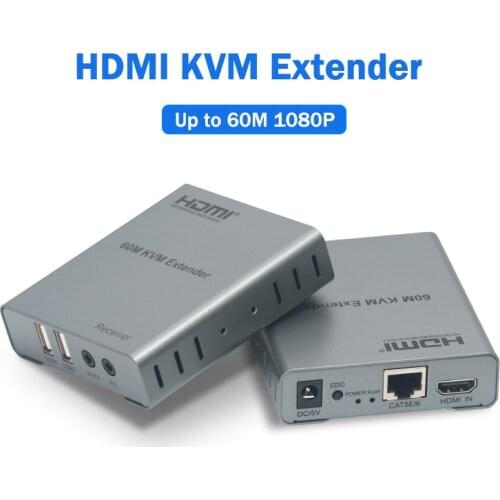 60m USB KVM HDMI Extender By CAT5E Cat6 RJ45 Ethernet Cable Transmitter Receiver Audio Video Converter PC Laptop To TV Monitor