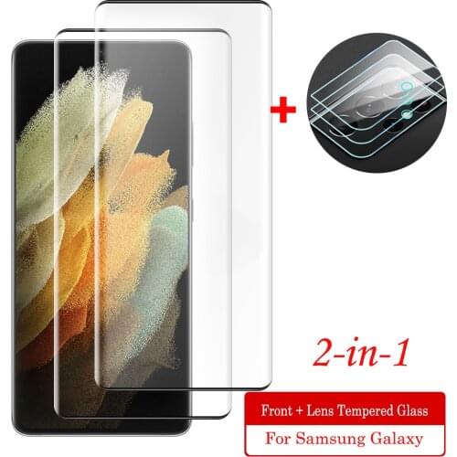 2 in 1 Curved Protective Glass For Samsung Galaxy S21 Ultra S20 FE Plus Lens Tempered Glass For Samsung S20 Ultra Plus Protector