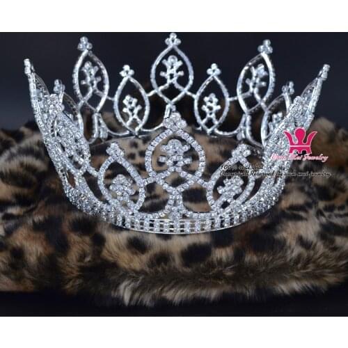 Crowns Tiaras Rhinestone Crystal Large Full Round Gorgeous King Princess Prince Unisex Headwear Hair Ornament Bridal Hairwear
