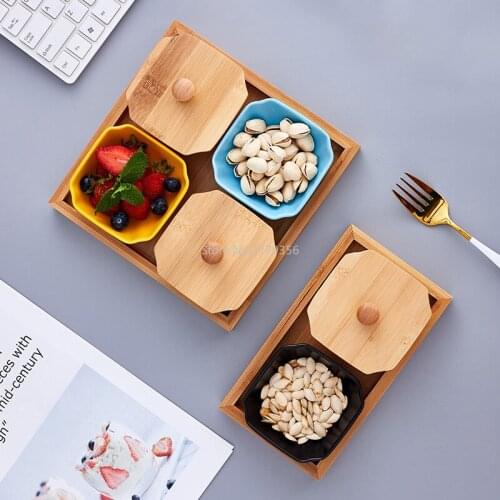 Creative Ceramic Snack Plate Household Living Room Partition Snack Plate Square Solid Color Fruit Plate Dormitory Dip Plate