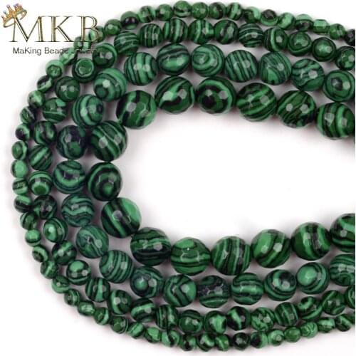 Natural Green Stripes Malachitel Gem Stone Round Faceted Beads For Jewelry Making 4/6/8/10mm Spacer Loose Beads Diy Bracelet 15"