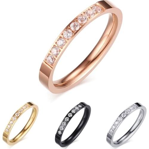 Hot Sale Shining Eight Rhinestone CZ Rose Gold Color / Black Color / Gold Color / Silver Color Stainless Steel Ring For Women