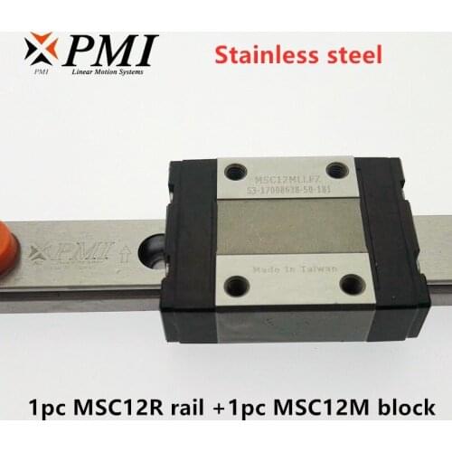 1pc PMI stainless steel linear guide MSC12 200 250 300 330 350 400 450 500 550 mm MSC12R rail + 1pc MSC12M LLFC block carriage