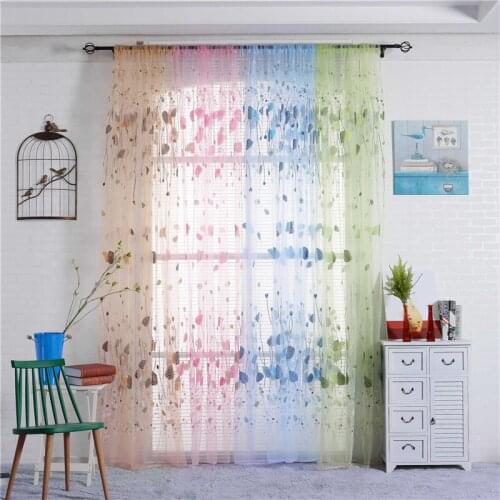 Leaves Tulle Window Treatment Voile Drape Valance Kitchen Sheer Curtain Room Decoration