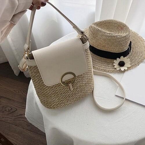 Small Straw Bucket Bags For Women 2021 Summer Crossbody Bags Lady Travel Purses And Handbags Female Shoulder Simple Bag
