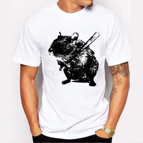 Asian Size new fashion Angry street art baseball mouse/hamster printed men t shirt animal short sleeve funny tops hipster tee
