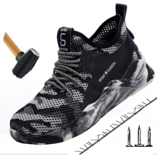 36-46 Unisex Summer Camouflage Work Shoes Men Fashion Breathable Safety Shoes Steel Toe Cap Protection Boots Men Sneakers
