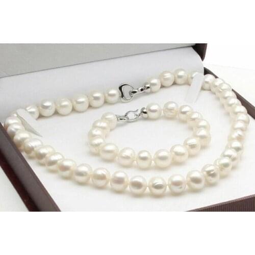 NATURAL AAA 10-11MM WHITE PEARL NECKLACE 18" BRACELET 8" SET